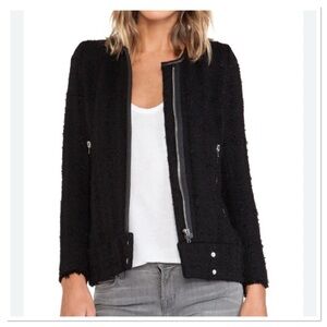 IRO Beth Lamb Leather Trim Wool Mohair Blend Black Jacket w/Zippers Sz EU40 US 8